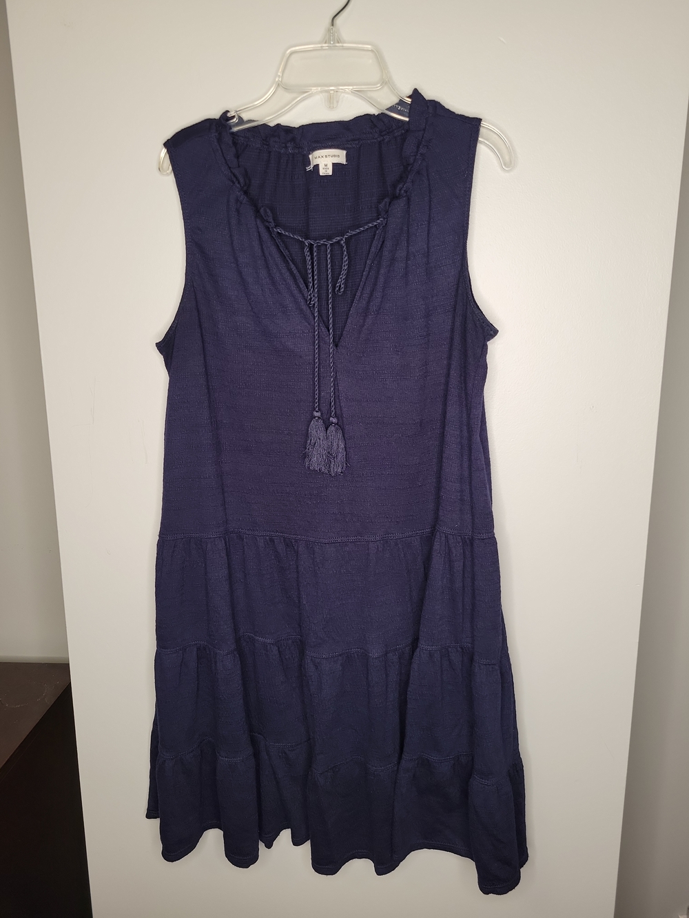 Max Studio Navy Textured Sundress with Tassel Tie M